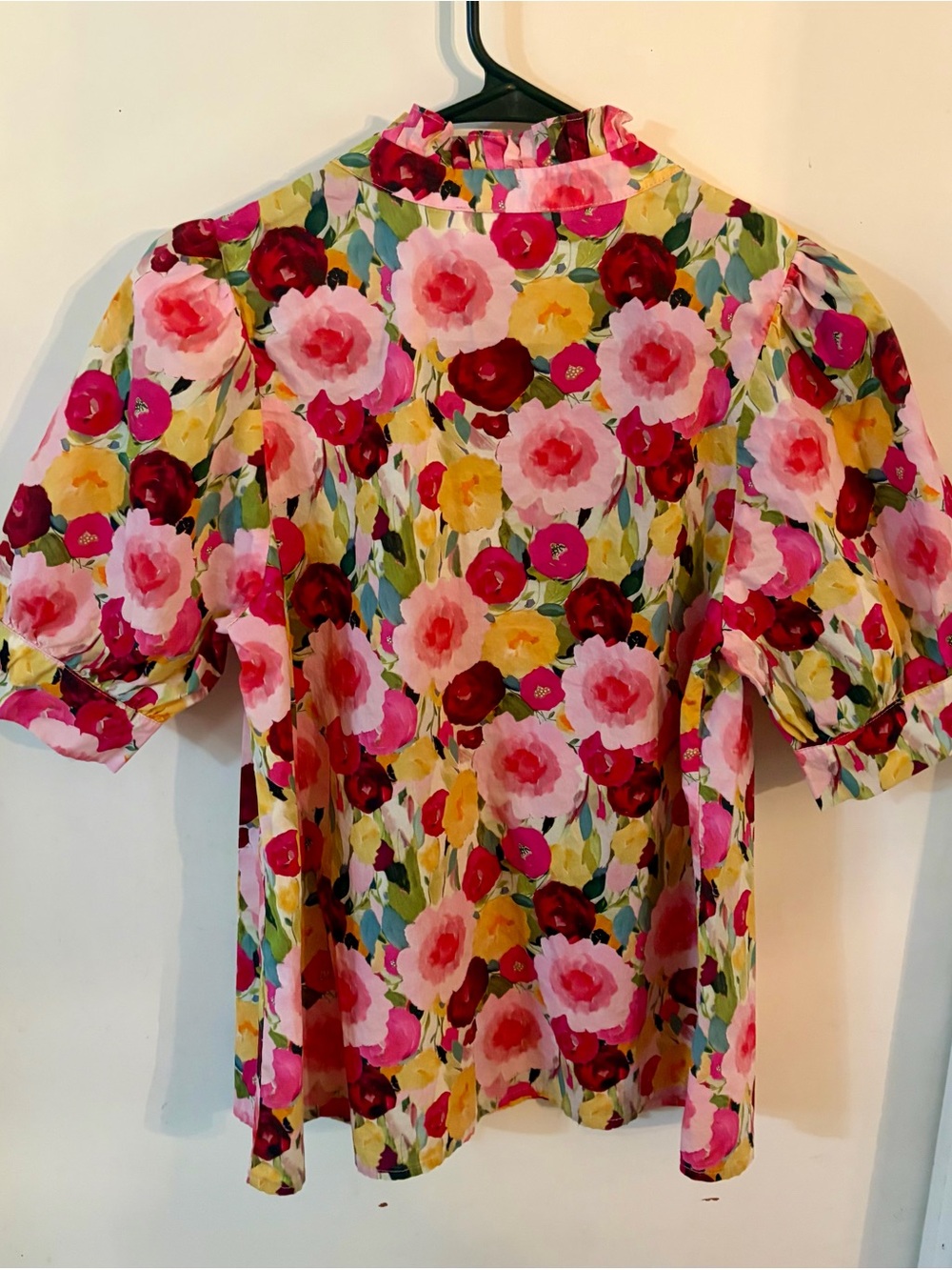entro Bright Floral Ruffled V-Neck Blouse in Pink and Yellow - Picture 5 of 5